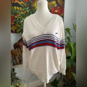 Slazenger Sweater Size Large White Red Stripe Made in Great Britain Vintage